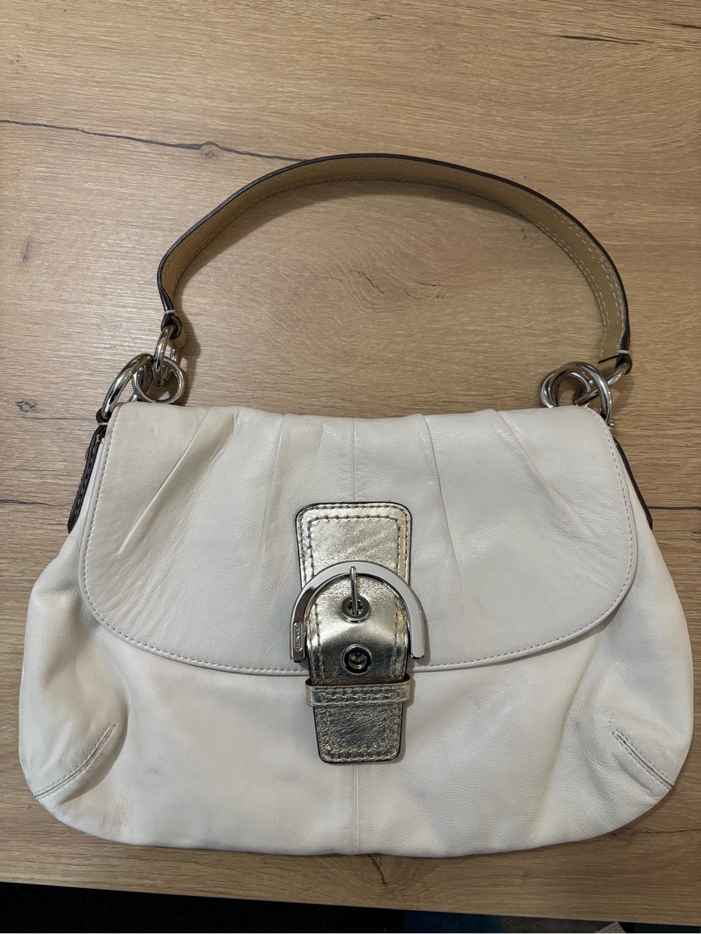 Vintage Coach White Leather Soho Flap Shoulder Bag Y2K
